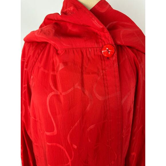 Vintage Red Rain Coat Cloak Size Medium Large Hooded Retro Chic Full Length 50s - Picture 4 of 13